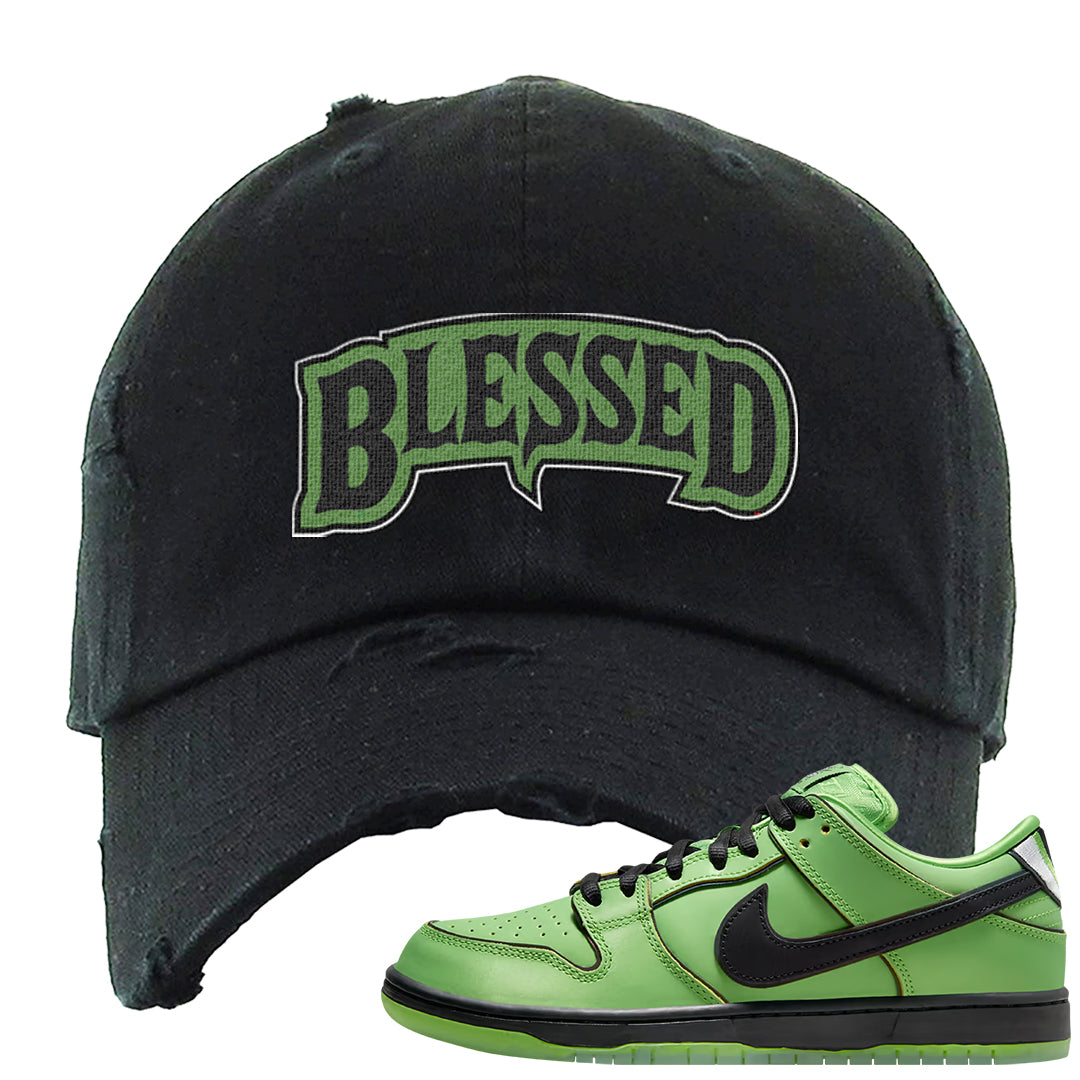 Clad Green Low Dunks Distressed Dad Hat | Blessed Arch, Black
