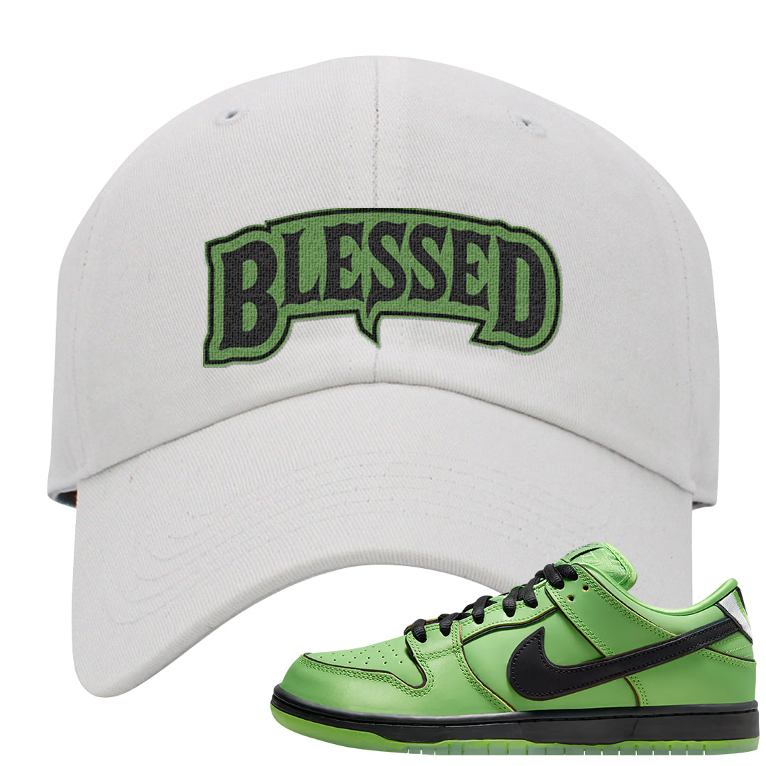 Clad Green Low Dunks Dad Hat | Blessed Arch, White