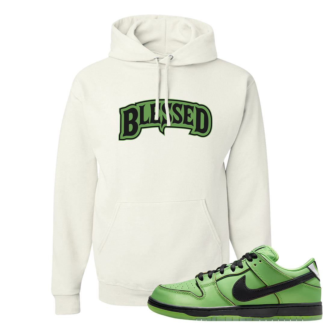 Clad Green Low Dunks Hoodie | Blessed Arch, White