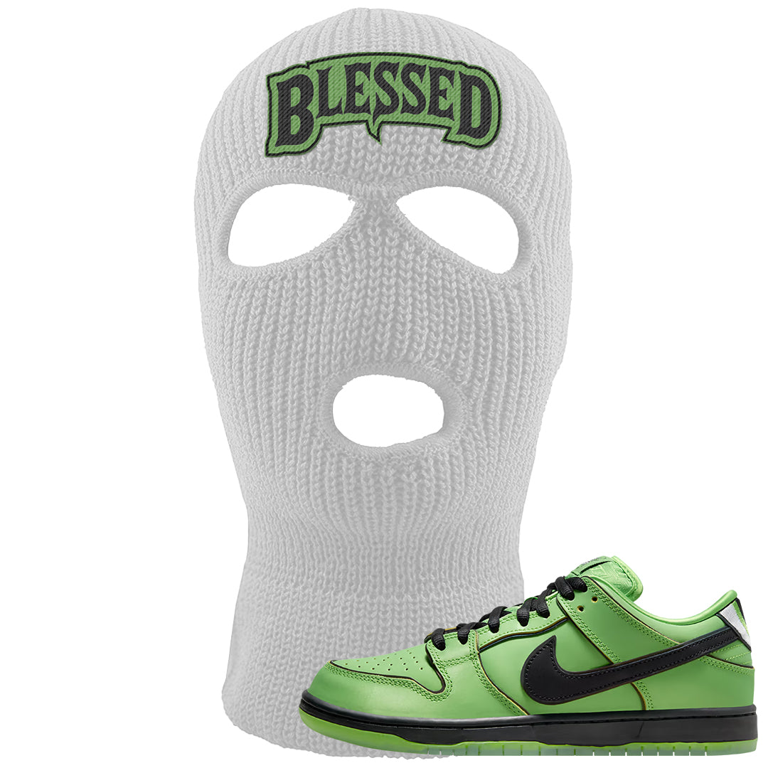 Clad Green Low Dunks Ski Mask | Blessed Arch, White