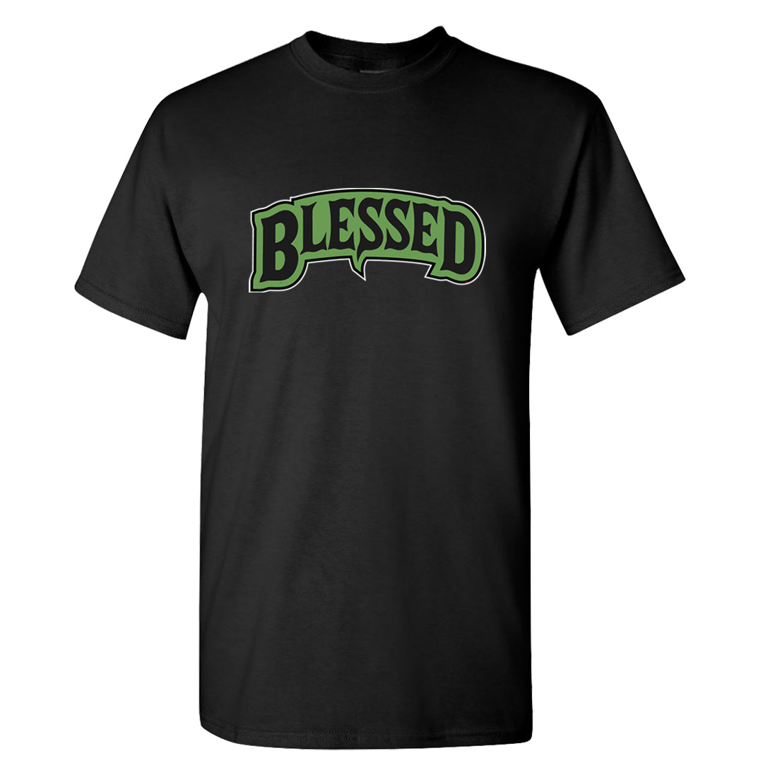 Clad Green Low Dunks T Shirt | Blessed Arch, Black