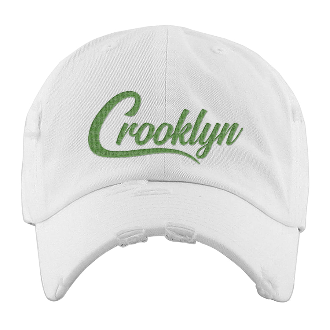 Clad Green Low Dunks Distressed Dad Hat | Crooklyn, White