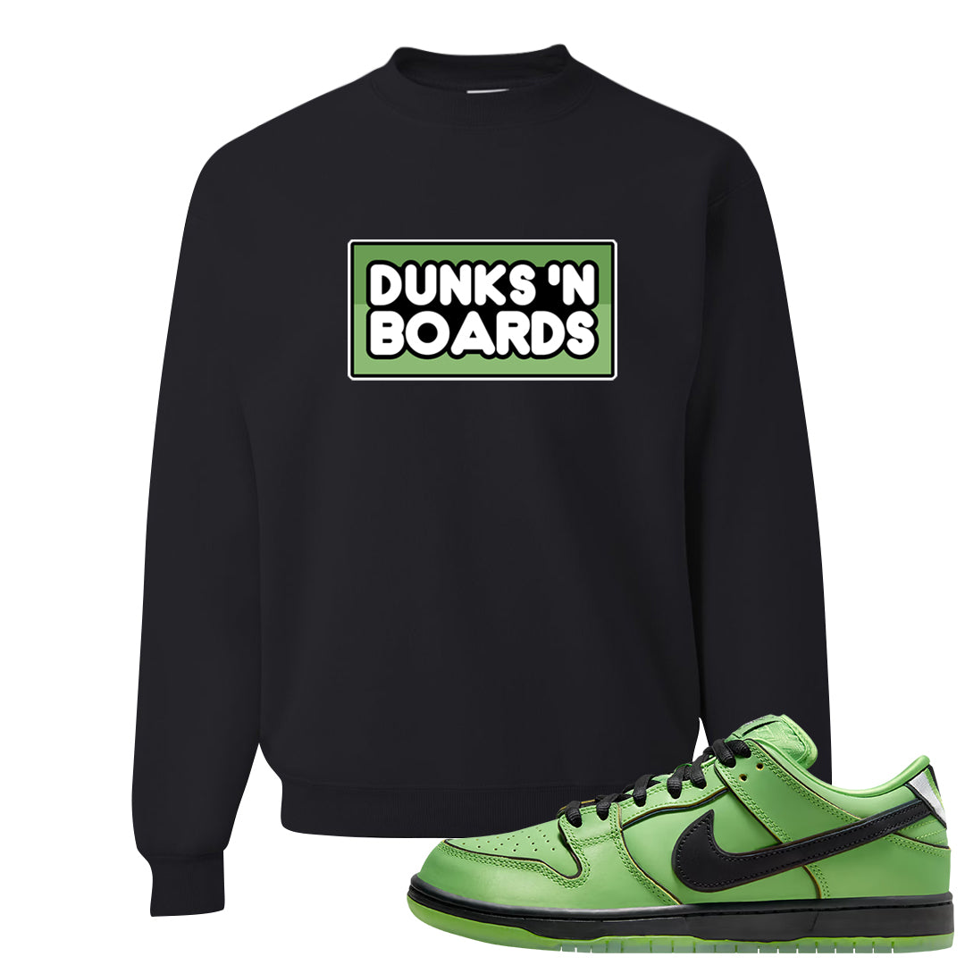 Clad Green Low Dunks Crewneck Sweatshirt | Dunks N Boards, Black