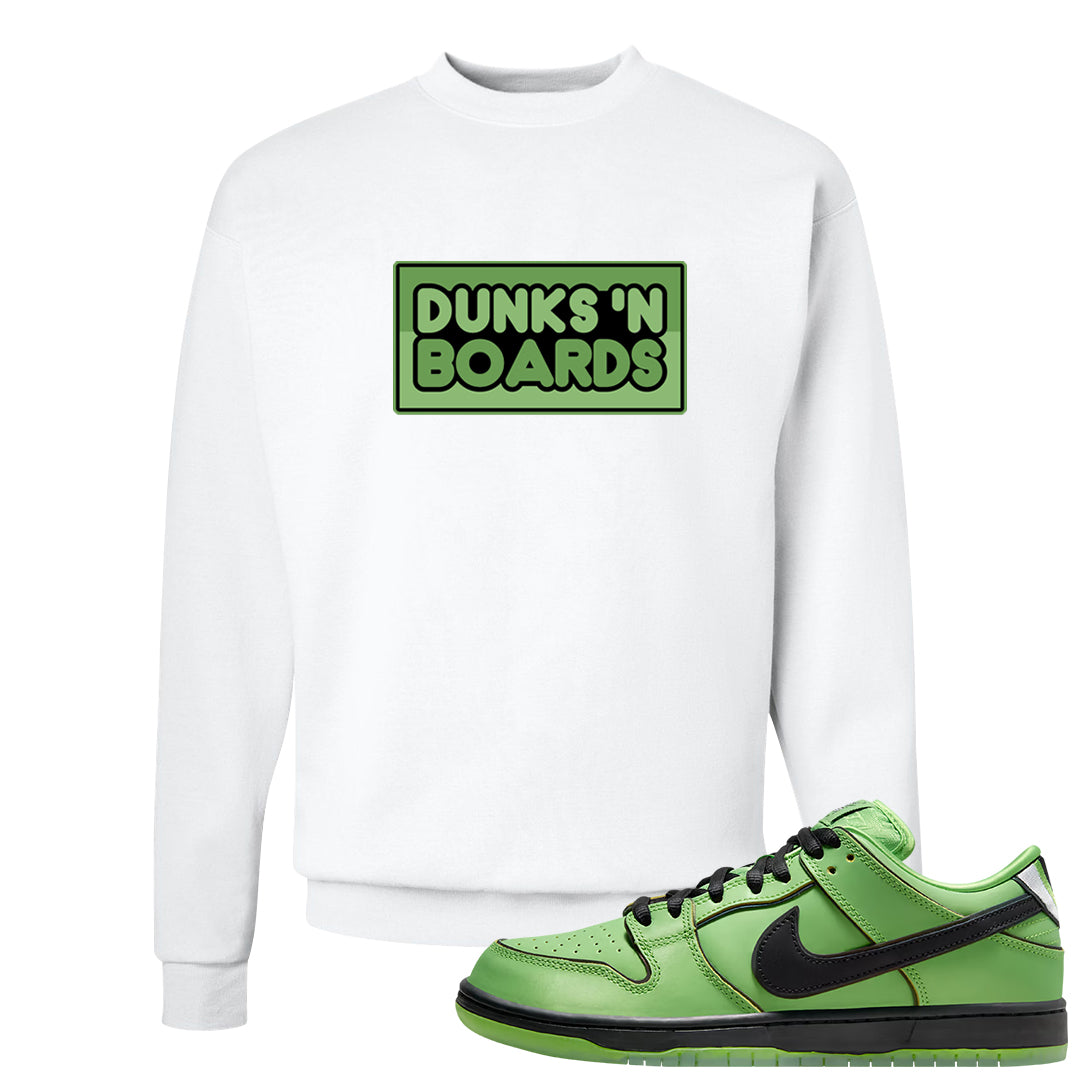 Clad Green Low Dunks Crewneck Sweatshirt | Dunks N Boards, White