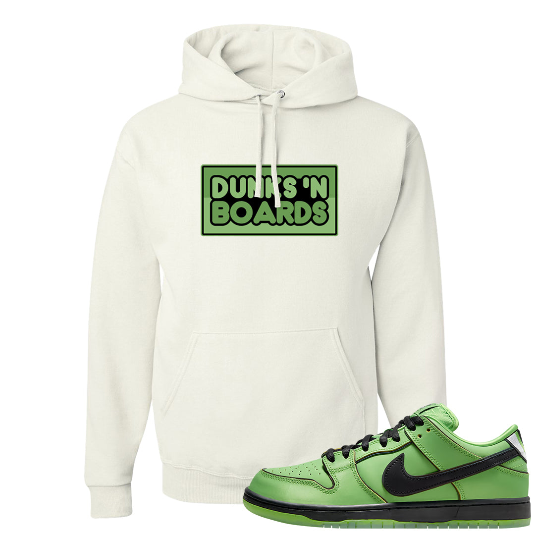 Clad Green Low Dunks Hoodie | Dunks N Boards, White