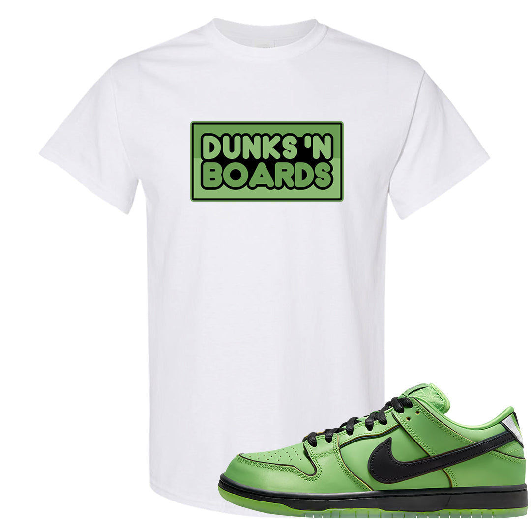 Clad Green Low Dunks T Shirt | Dunks N Boards, White