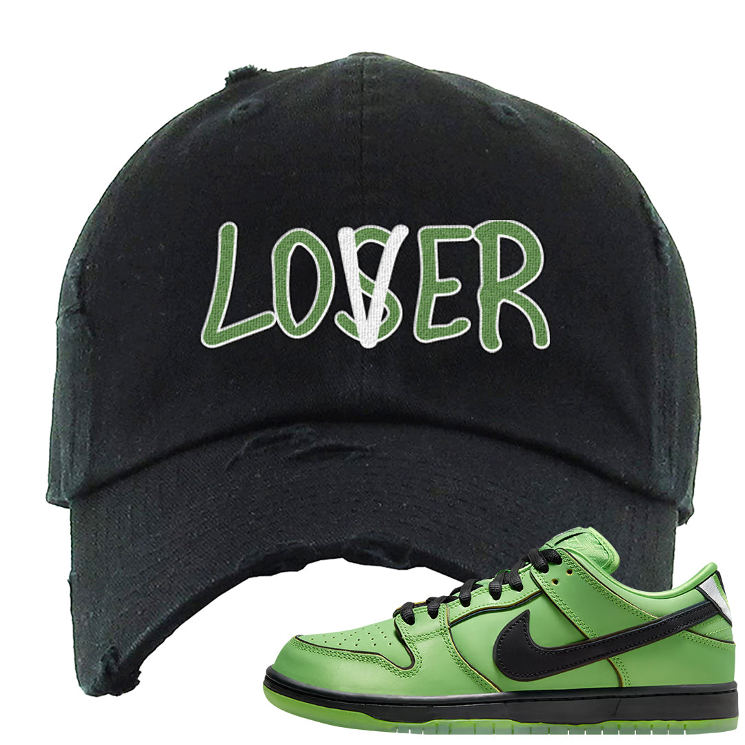 Clad Green Low Dunks Distressed Dad Hat | Lover, Black