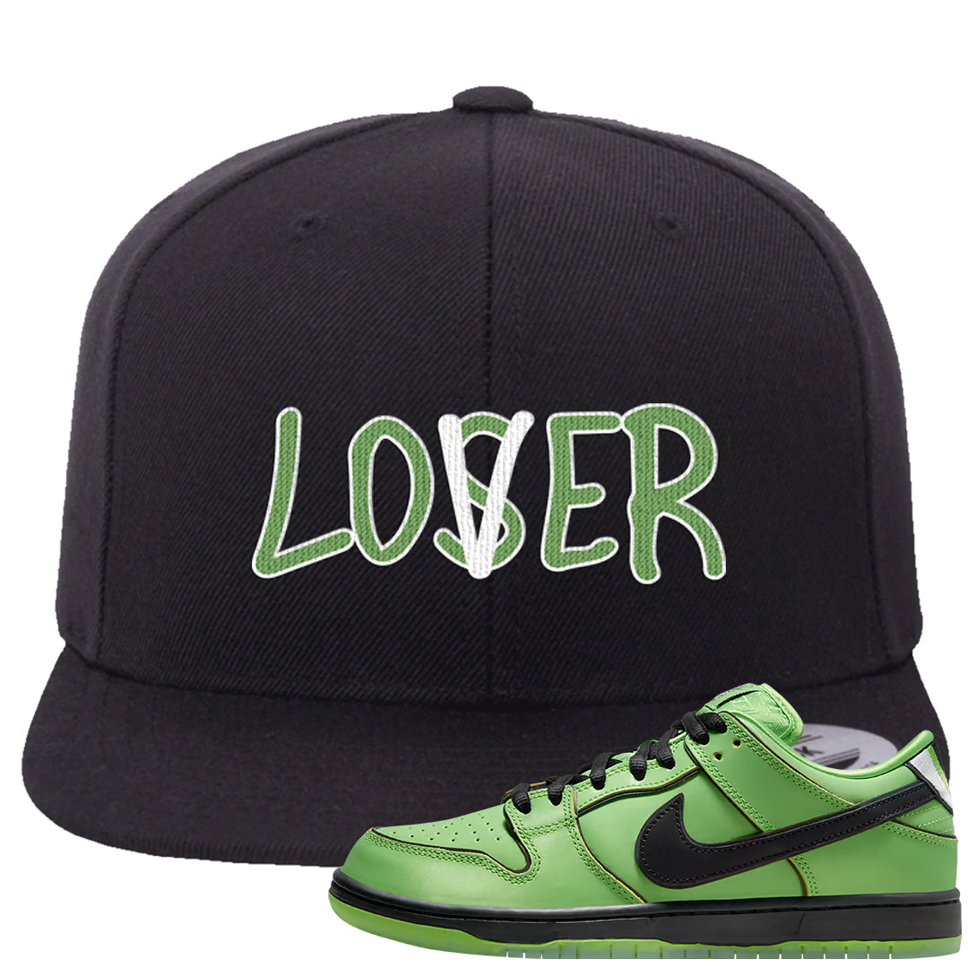 Clad Green Low Dunks Snapback Hat | Lover, Black