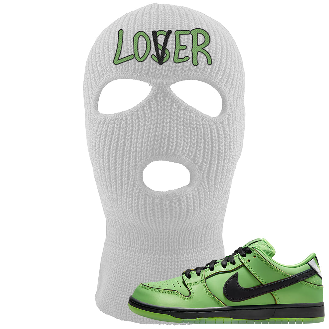 Clad Green Low Dunks Ski Mask | Lover, White