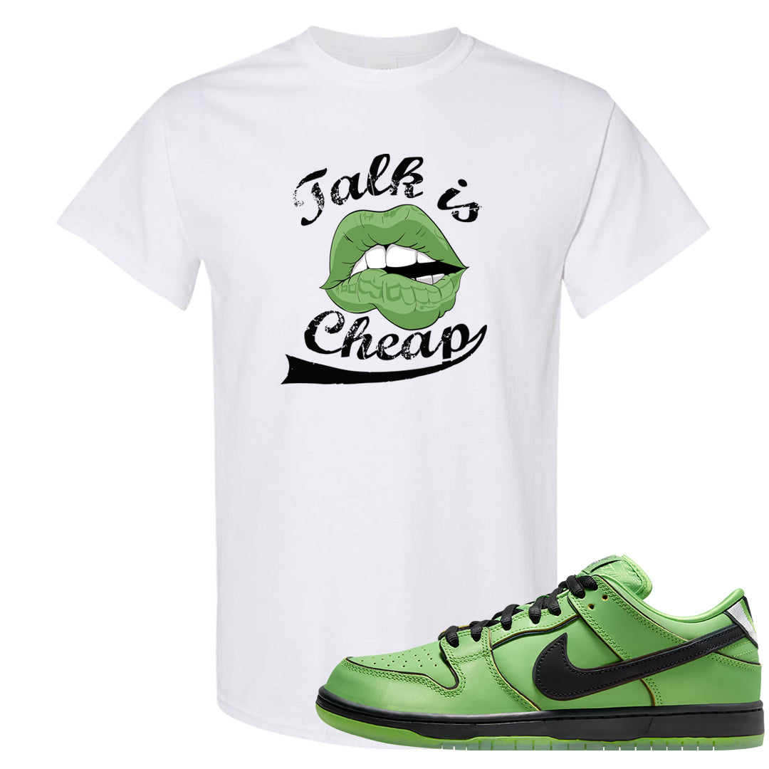 Clad Green Low Dunks T Shirt | Talk Lips, White