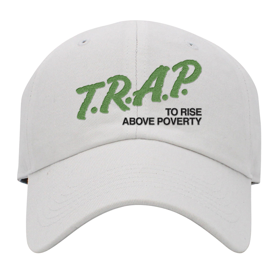 Clad Green Low Dunks Dad Hat | Trap To Rise Above Poverty, White
