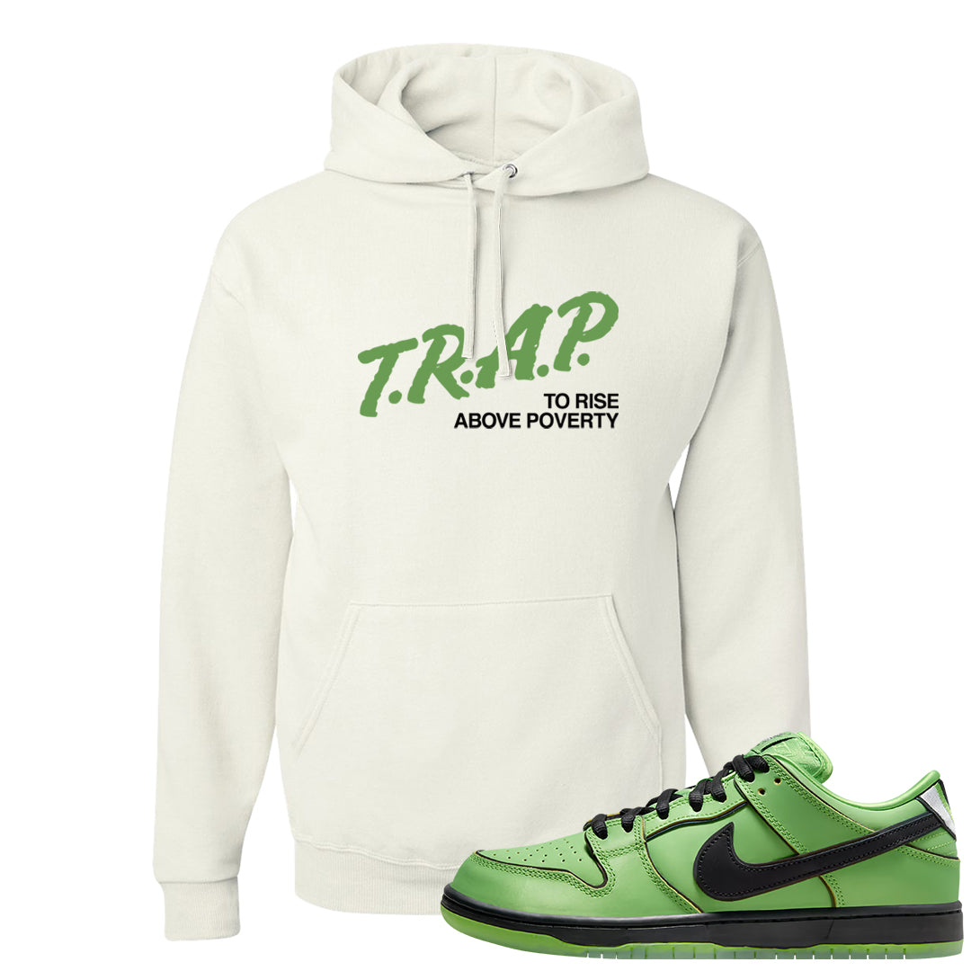 Clad Green Low Dunks Hoodie | Trap To Rise Above Poverty, White