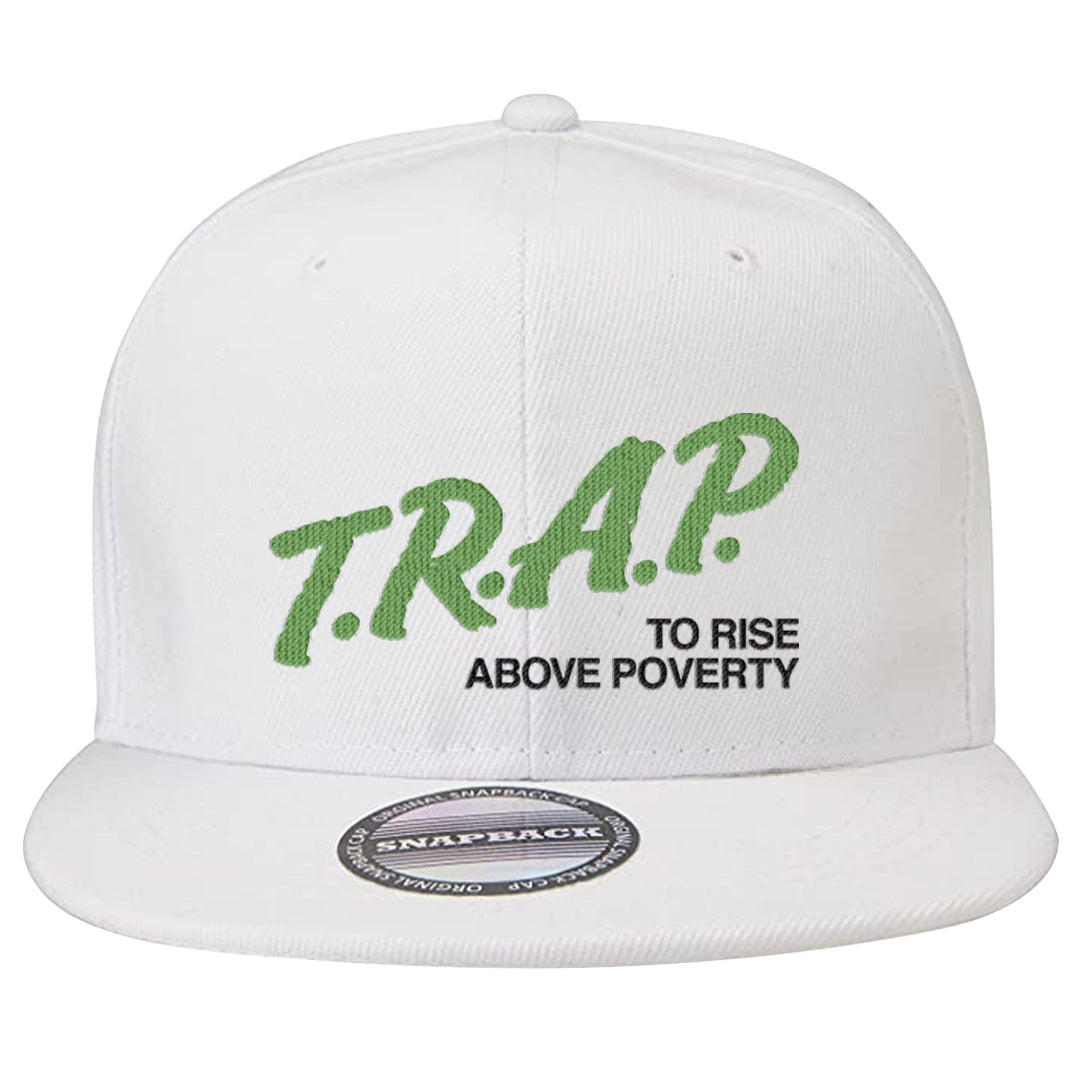 Clad Green Low Dunks Snapback Hat | Trap To Rise Above Poverty, White