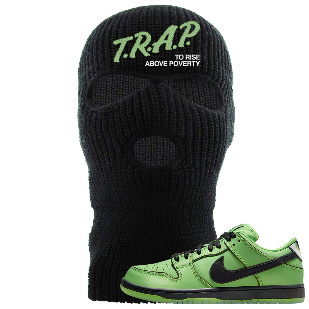 Clad Green Low Dunks Ski Mask | Trap To Rise Above Poverty, Black