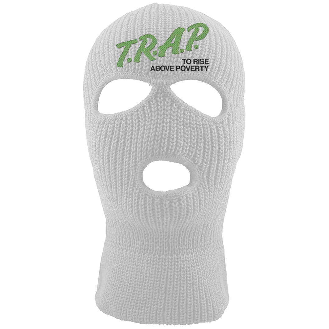 Clad Green Low Dunks Ski Mask | Trap To Rise Above Poverty, White