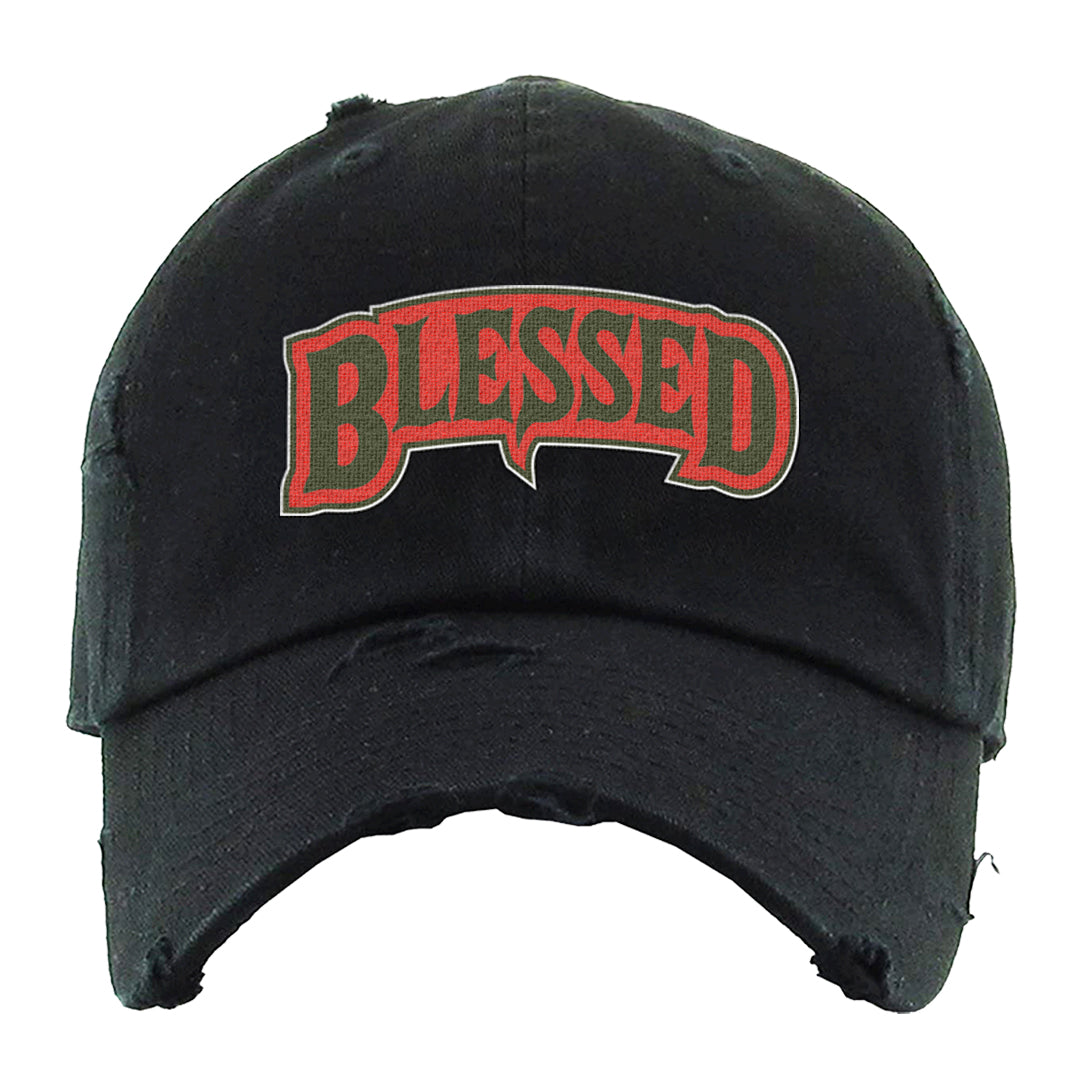 Cargo Khaki Low Dunks Distressed Dad Hat | Blessed Arch, Black