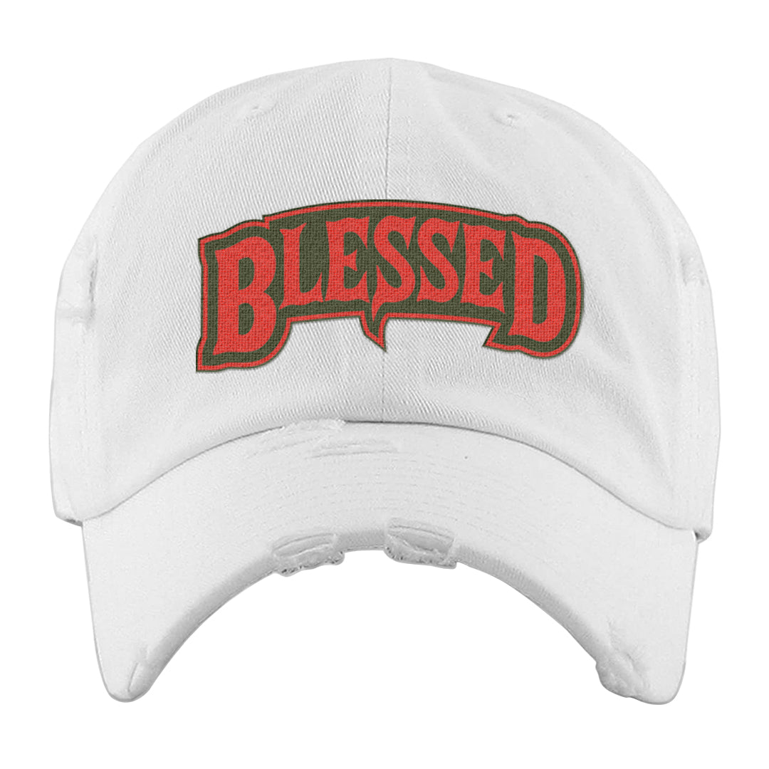 Cargo Khaki Low Dunks Distressed Dad Hat | Blessed Arch, White