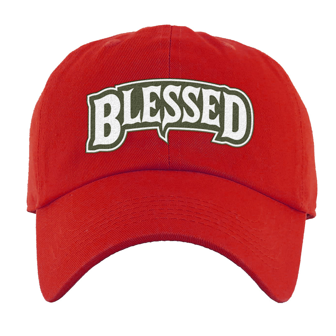 Cargo Khaki Low Dunks Dad Hat | Blessed Arch, Red