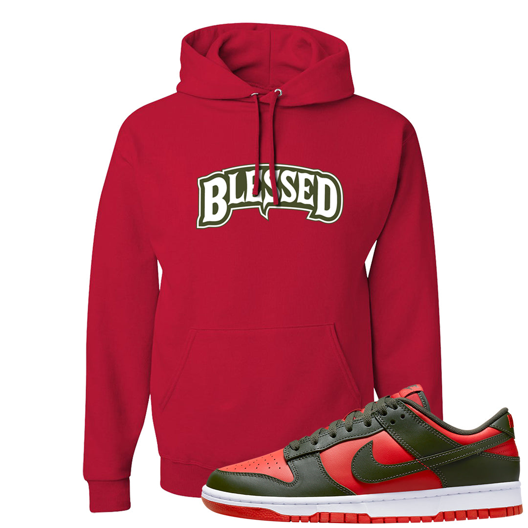 Cargo Khaki Low Dunks Hoodie | Blessed Arch, Red