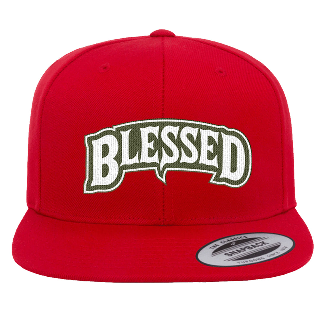 Cargo Khaki Low Dunks Snapback Hat | Blessed Arch, Red