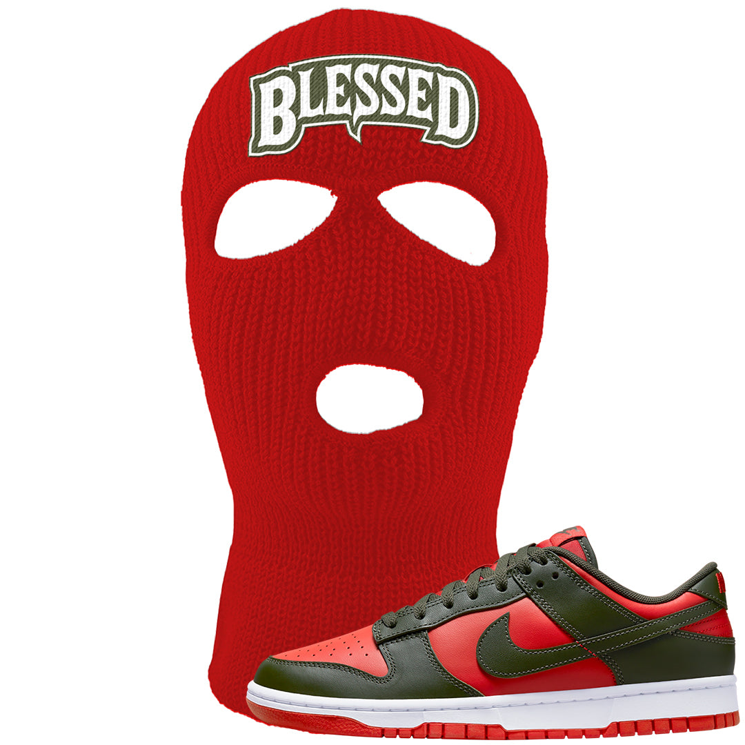 Cargo Khaki Low Dunks Ski Mask | Blessed Arch, Red