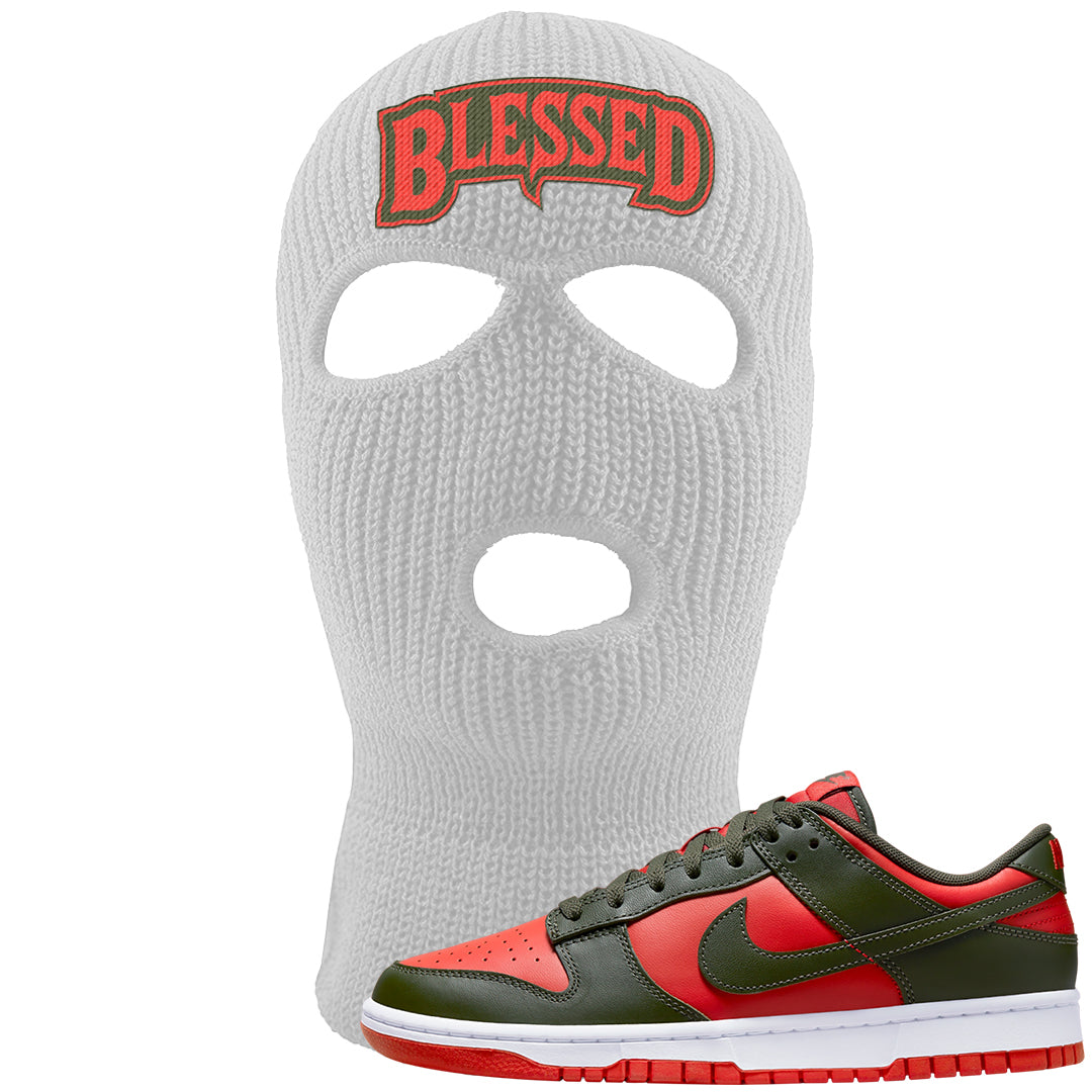 Cargo Khaki Low Dunks Ski Mask | Blessed Arch, White