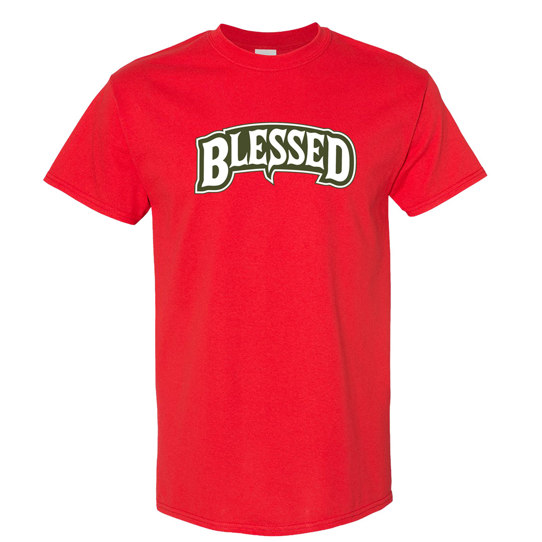 Cargo Khaki Low Dunks T Shirt | Blessed Arch, Red