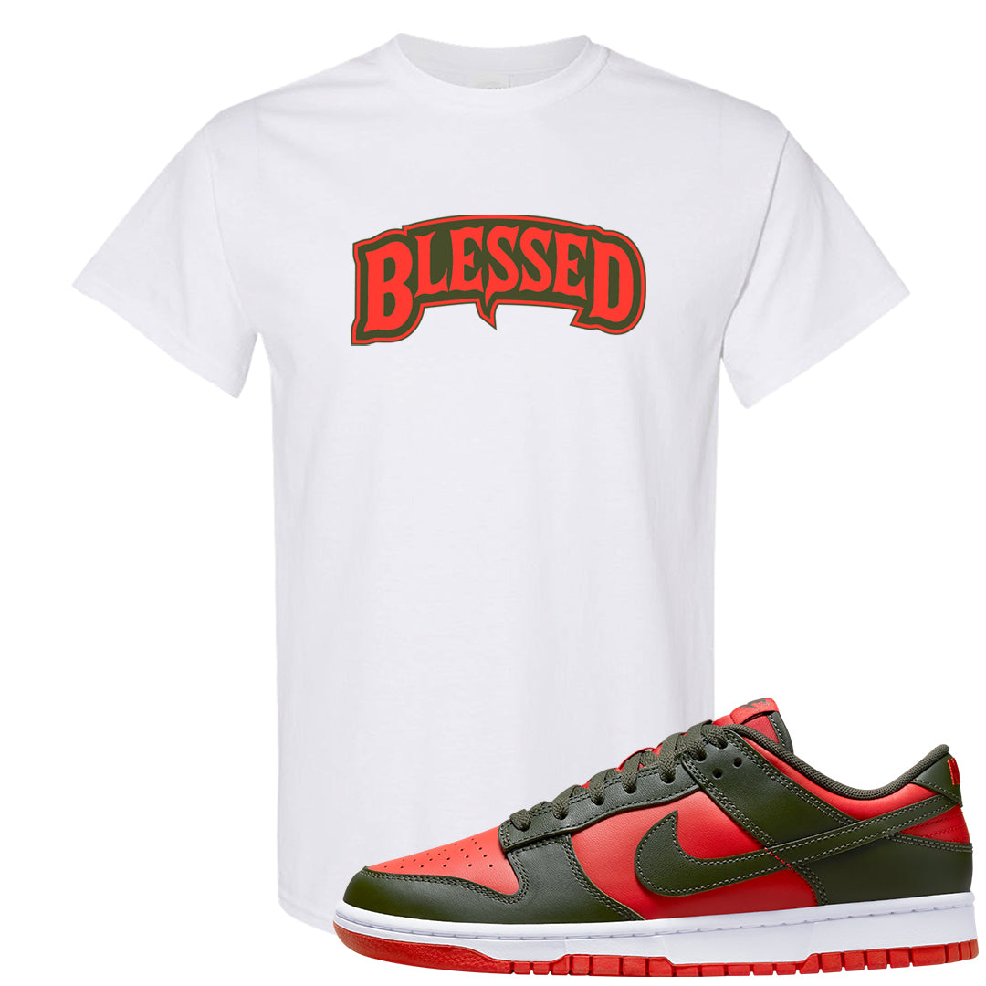 Cargo Khaki Low Dunks T Shirt | Blessed Arch, White
