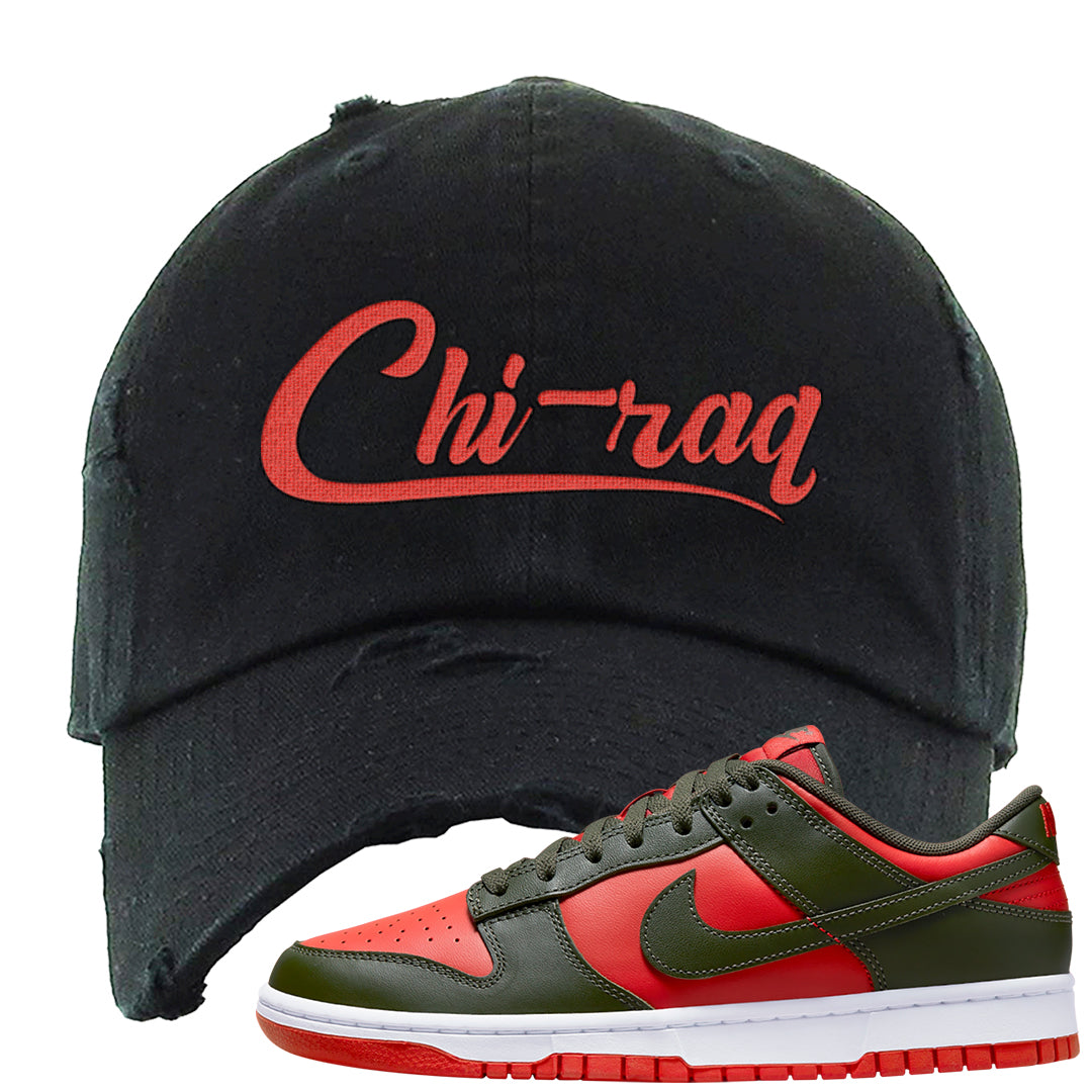Cargo Khaki Low Dunks Distressed Dad Hat | Chiraq, Black