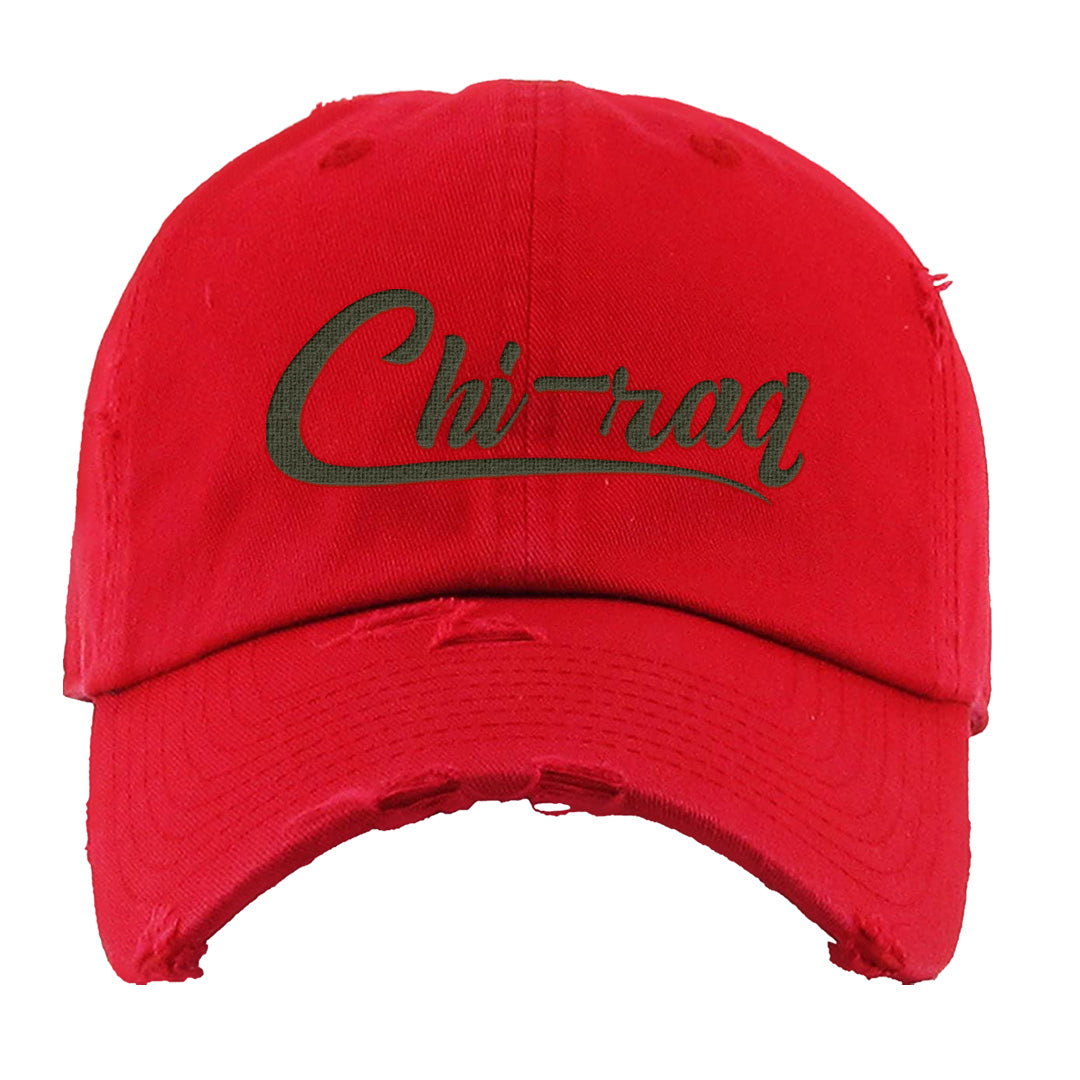 Cargo Khaki Low Dunks Distressed Dad Hat | Chiraq, Red