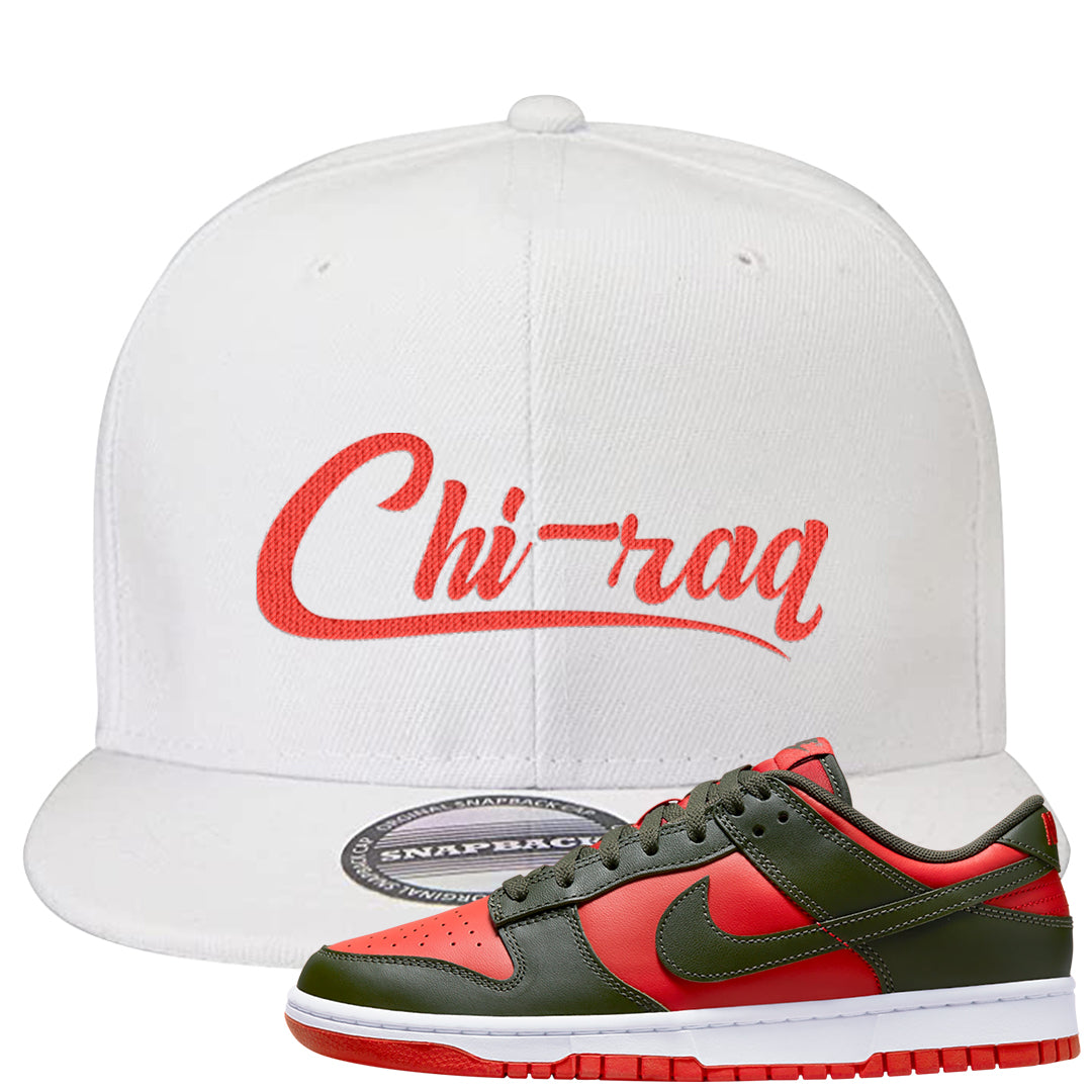 Cargo Khaki Low Dunks Snapback Hat | Chiraq, White