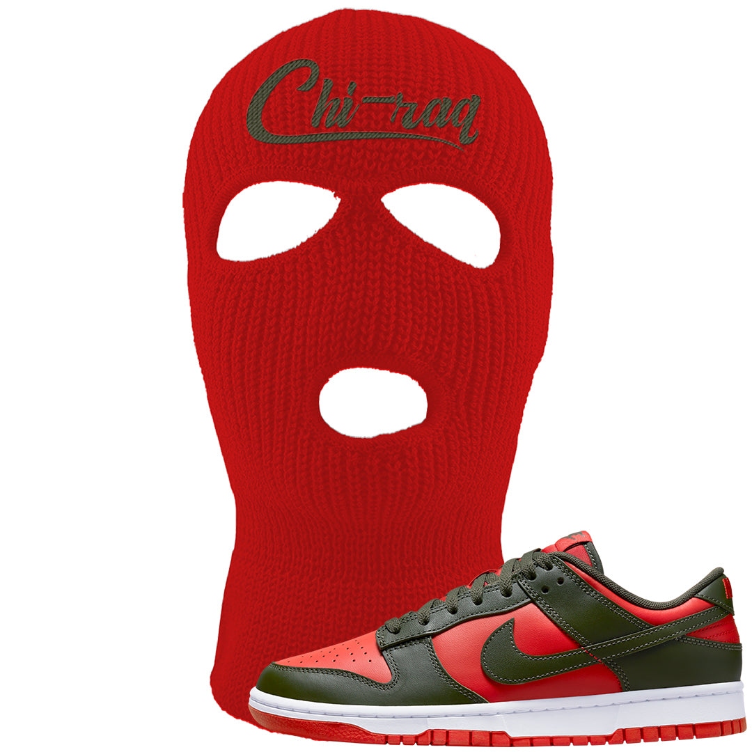 Cargo Khaki Low Dunks Ski Mask | Chiraq, Red