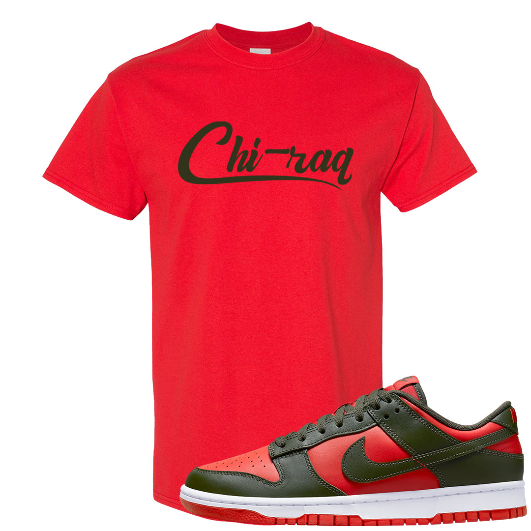 Cargo Khaki Low Dunks T Shirt | Chiraq, Red