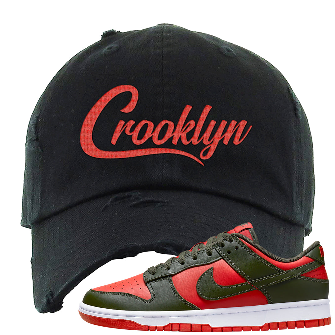 Cargo Khaki Low Dunks Distressed Dad Hat | Crooklyn, Black