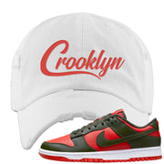 Cargo Khaki Low Dunks Distressed Dad Hat | Crooklyn, White