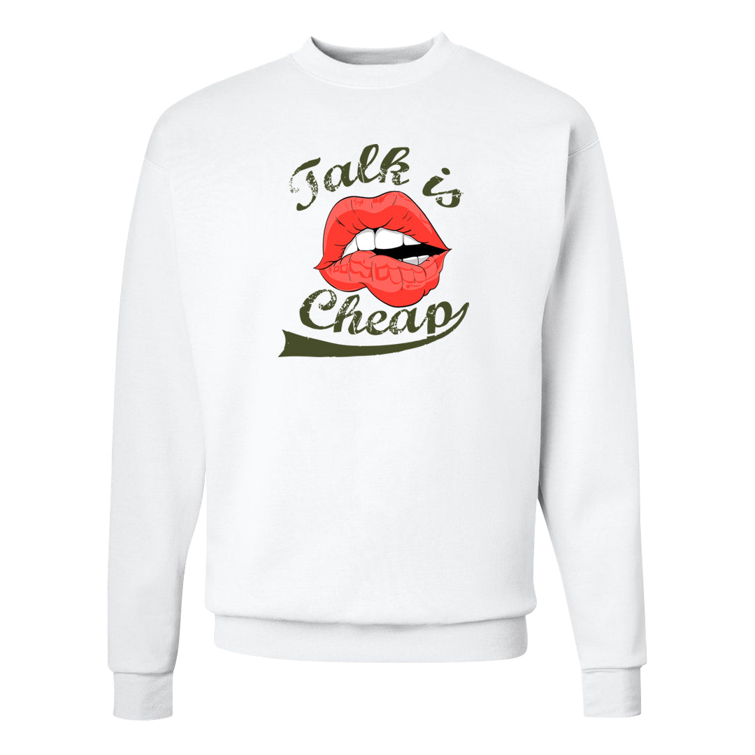 Cargo Khaki Low Dunks Crewneck Sweatshirt | Talk Lips, White