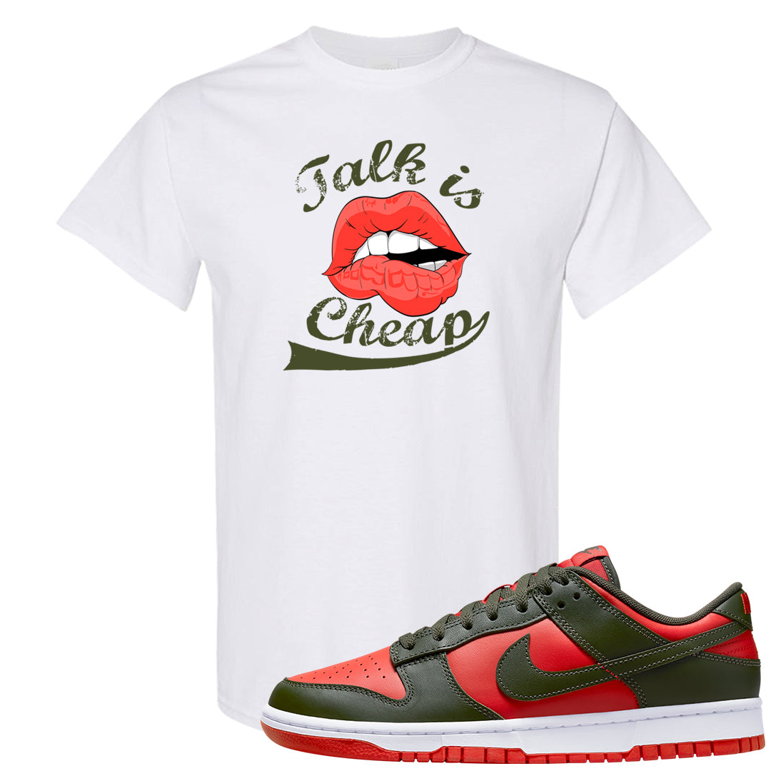 Cargo Khaki Low Dunks T Shirt | Talk Lips, White