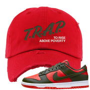 Cargo Khaki Low Dunks Distressed Dad Hat | Trap To Rise Above Poverty, Red