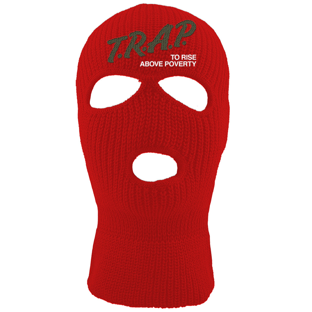 Cargo Khaki Low Dunks Ski Mask | Trap To Rise Above Poverty, Red