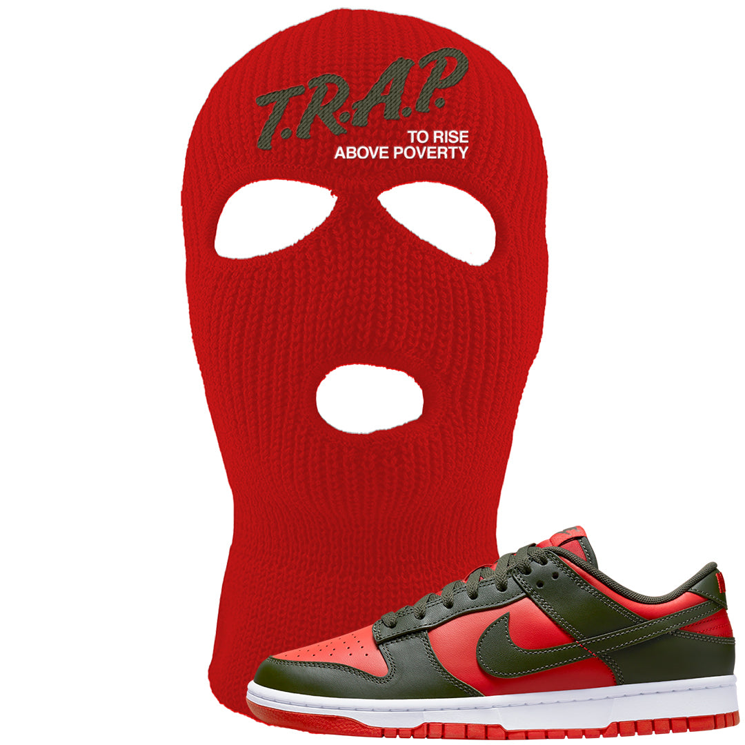 Cargo Khaki Low Dunks Ski Mask | Trap To Rise Above Poverty, Red