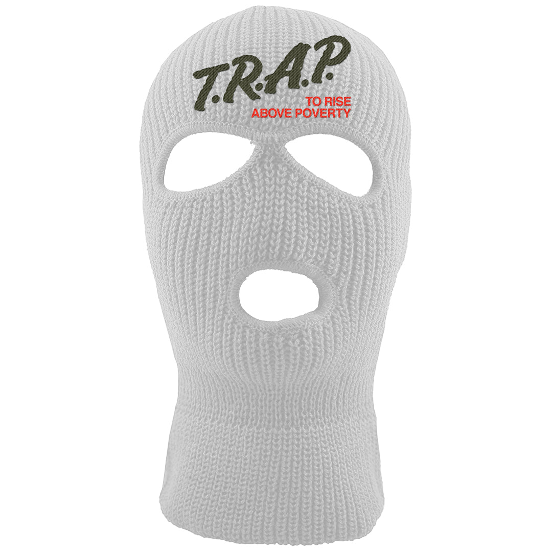 Cargo Khaki Low Dunks Ski Mask | Trap To Rise Above Poverty, White