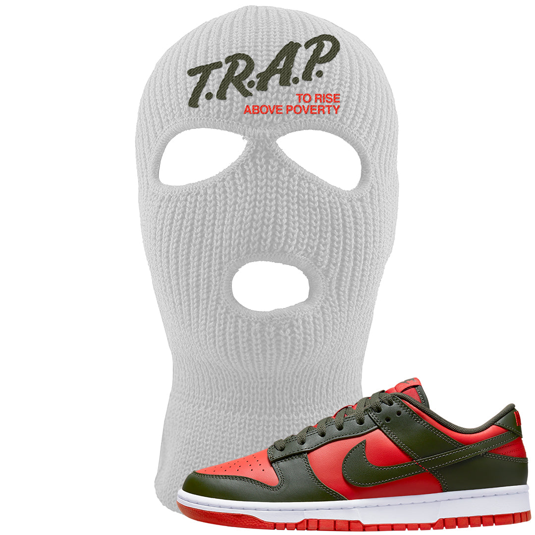 Cargo Khaki Low Dunks Ski Mask | Trap To Rise Above Poverty, White