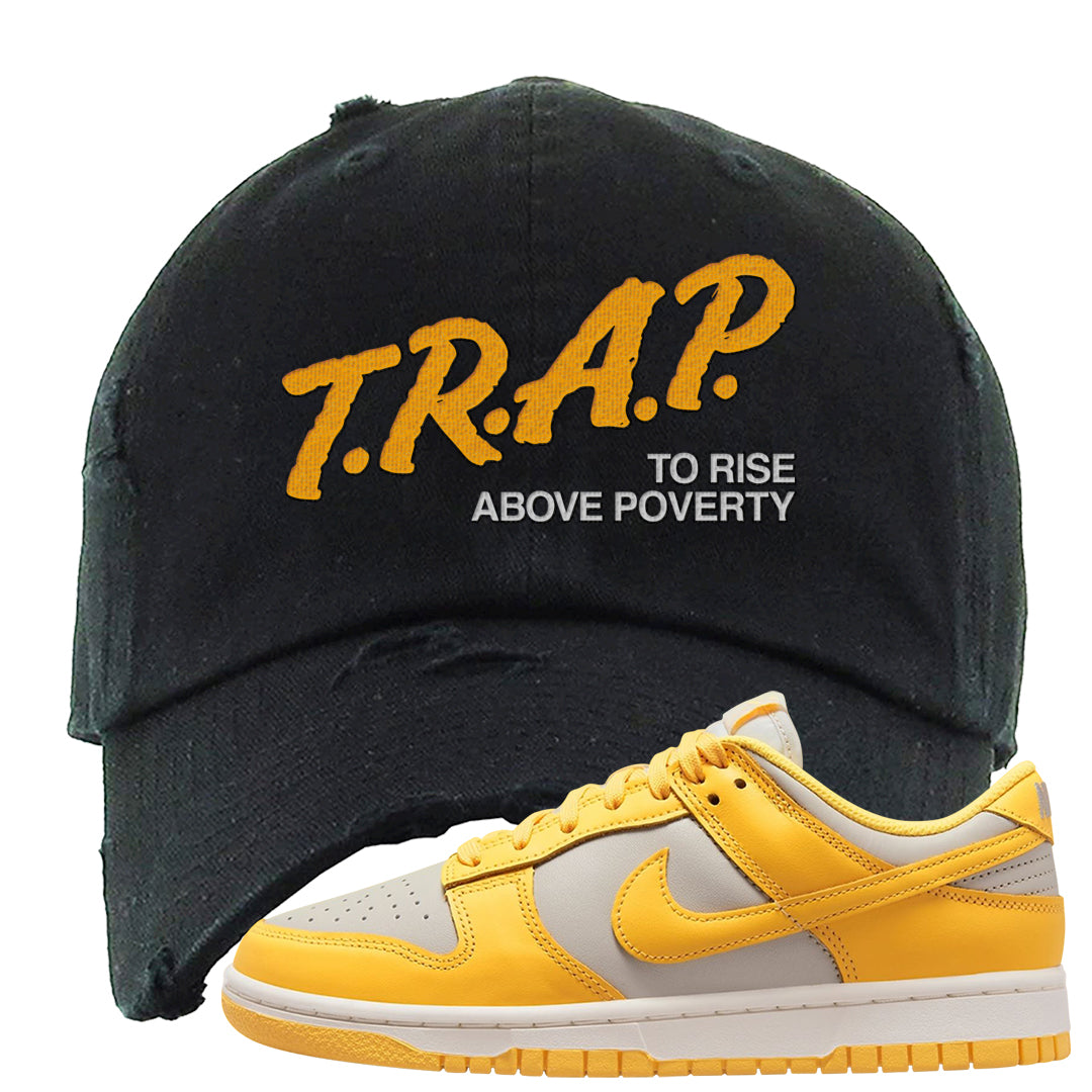 Citron Pulse Low Dunks Distressed Dad Hat | Trap To Rise Above Poverty, Black