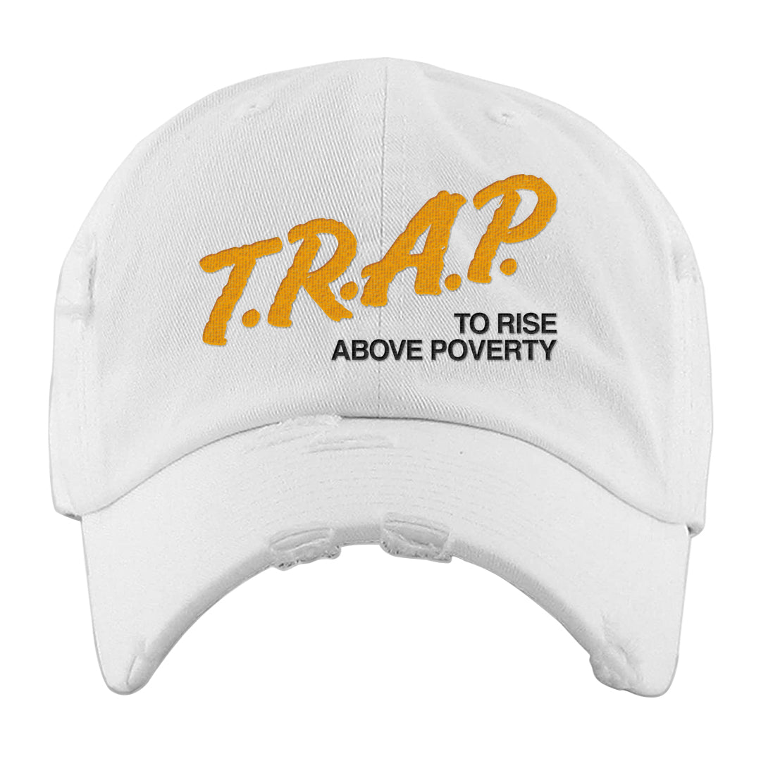 Citron Pulse Low Dunks Distressed Dad Hat | Trap To Rise Above Poverty, White