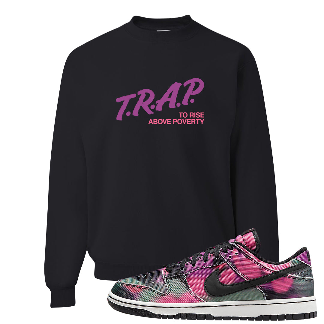 Graffiti Low Dunks Crewneck Sweatshirt | Trap To Rise Above Poverty, Black