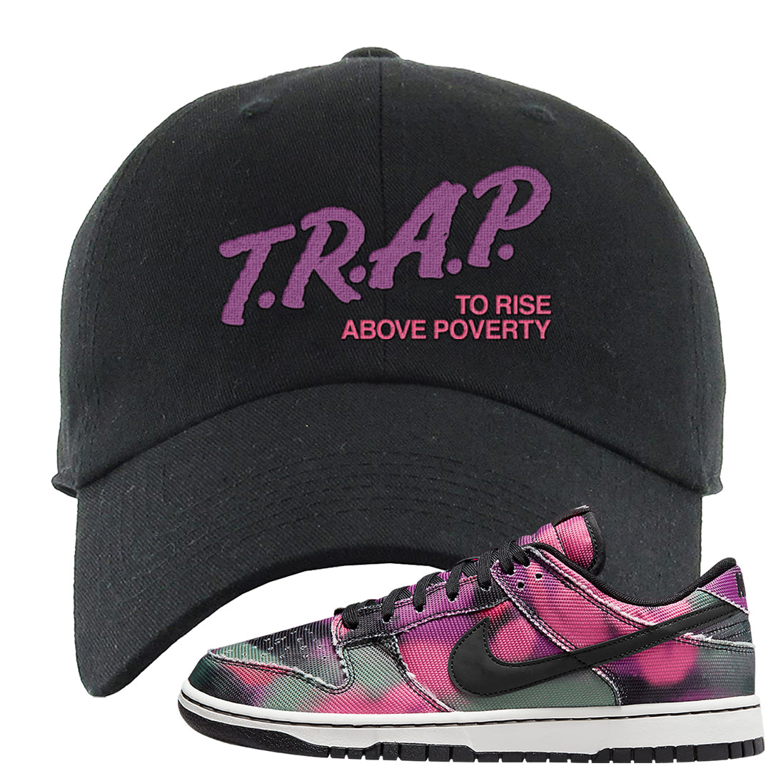Graffiti Low Dunks Dad Hat | Trap To Rise Above Poverty, Black