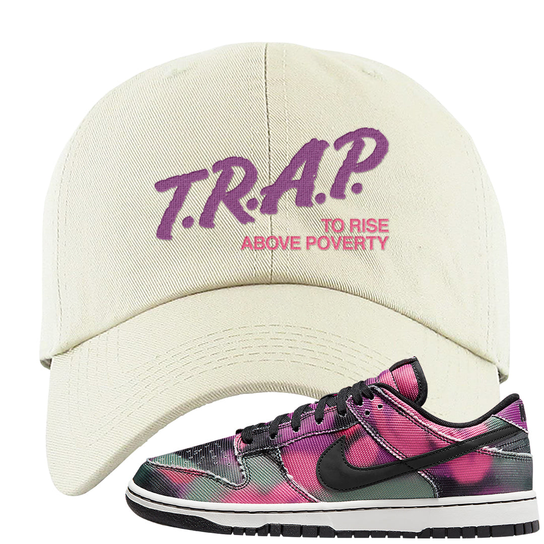 Graffiti Low Dunks Dad Hat | Trap To Rise Above Poverty, White