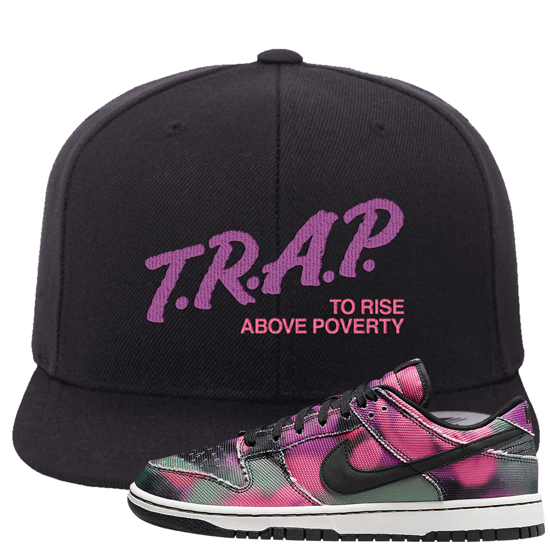 Graffiti Low Dunks Snapback Hat | Trap To Rise Above Poverty, Black