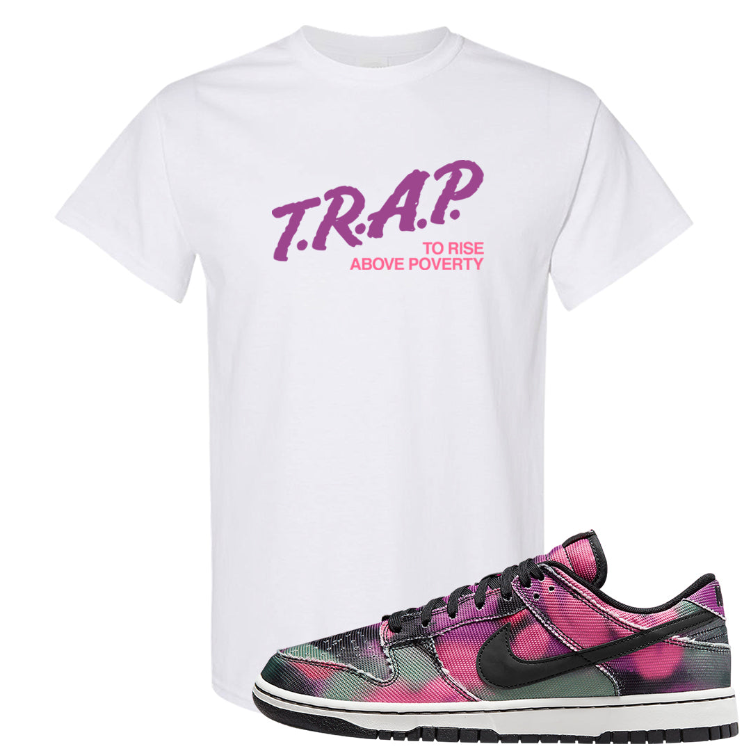 Graffiti Low Dunks T Shirt | Trap To Rise Above Poverty, White