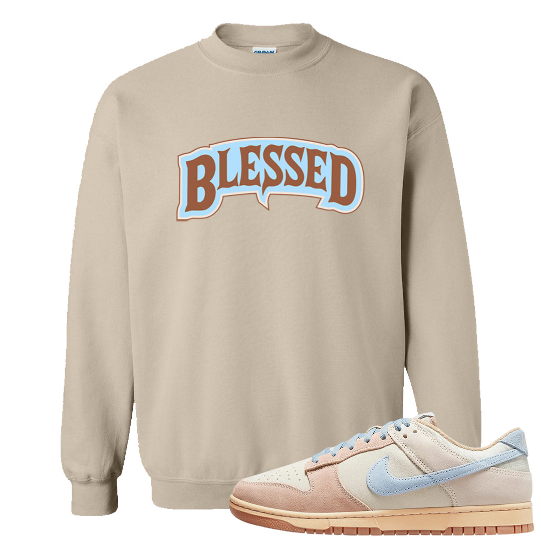 Light Armory Blue Low Dunks Crewneck Sweatshirt | Blessed Arch, Sand